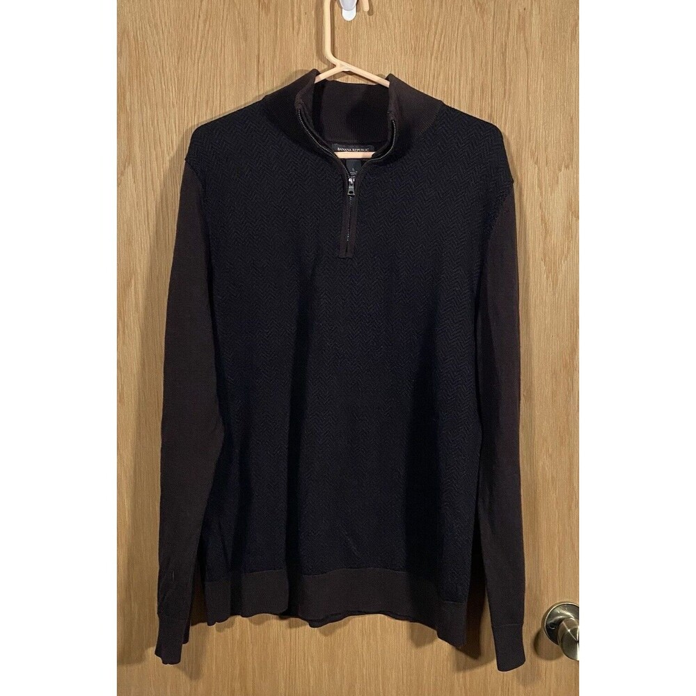 Banana Republic Men's Sz L Merino Wool Sweater 1/4 Zip Pullover Herringbone